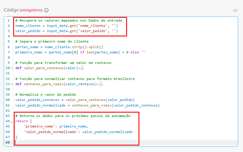 Script tratando os valores mapeados
